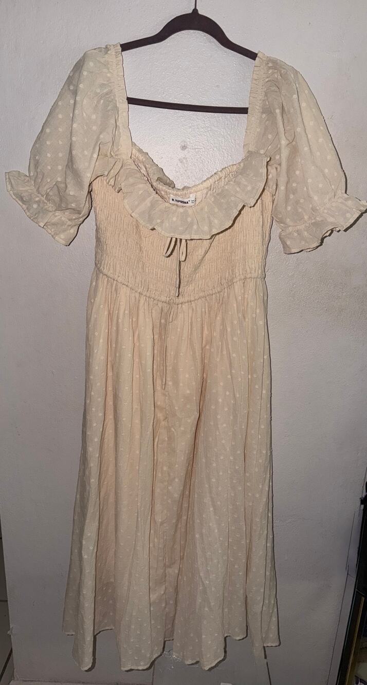 R.YIPOSHA Cream Swiss Dot Smocked Maxi Dress XXL 20/22 Cottagecore
